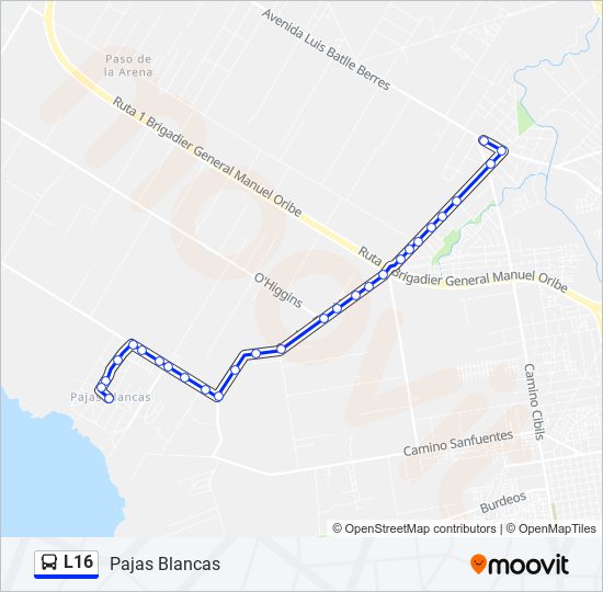 L16 ómnibus Line Map