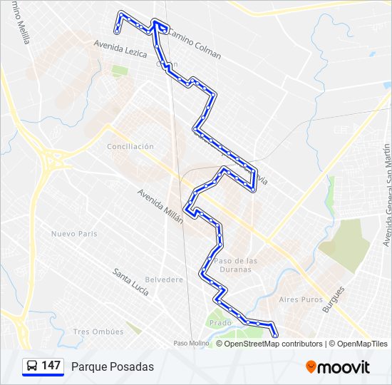 147 Ómnibus Line Map