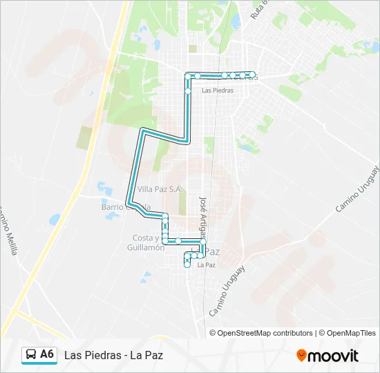 A6 Route: Schedules, Stops & Maps - La Paz - Las Piedras (Por Lucha ...