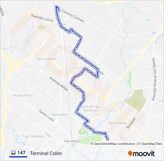 147 Ómnibus Line Map