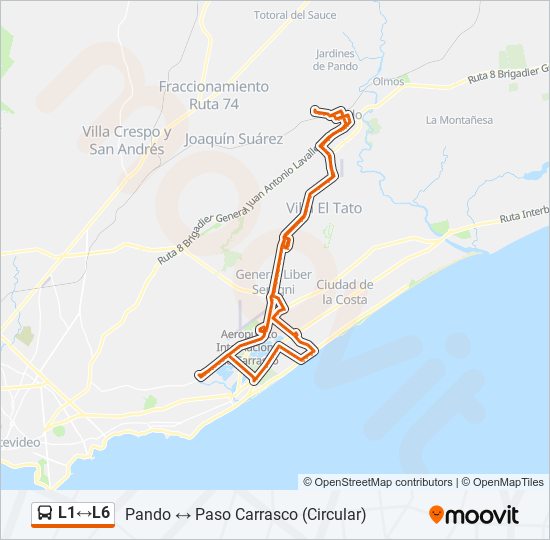 L1↔L6 ómnibus Line Map