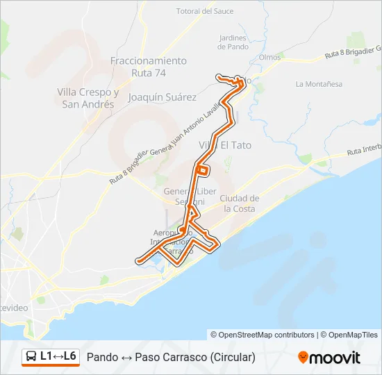 L1↔L6 Ómnibus Line Map