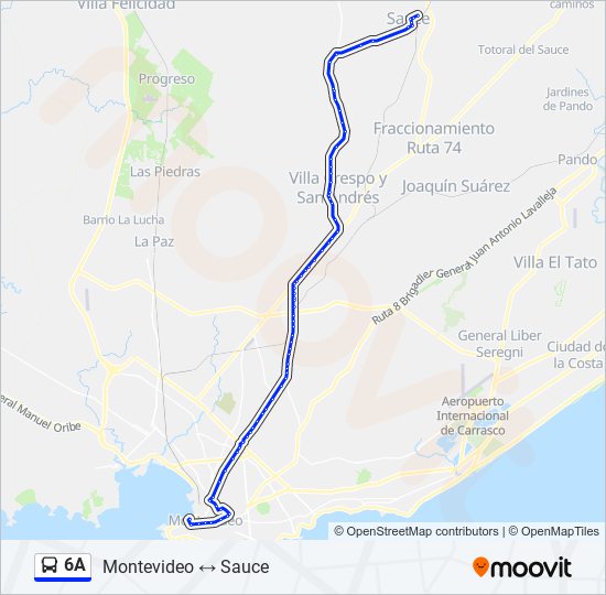 Ruta 6a horarios, paradas y mapas Sauce→Montevideo (Gral. Flores