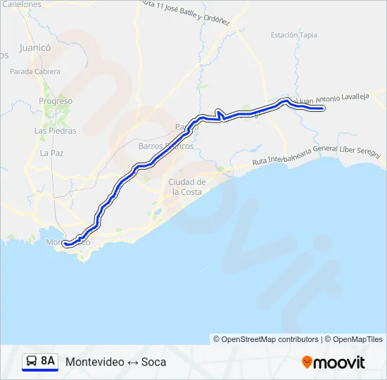 8A Ómnibus Line Map