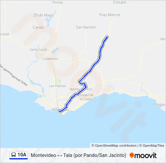 10A Ómnibus Line Map
