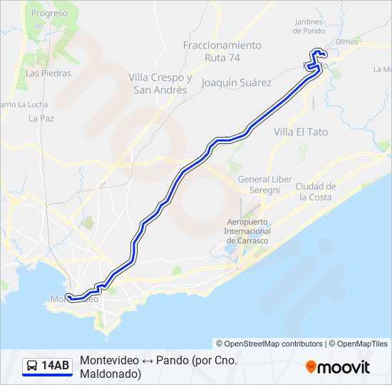 14AB ómnibus Line Map