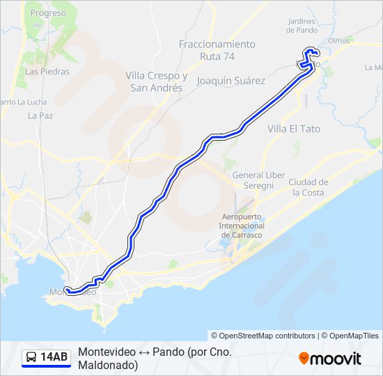 14AB Ómnibus Line Map