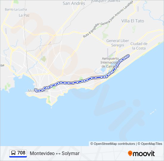 708 ómnibus Line Map
