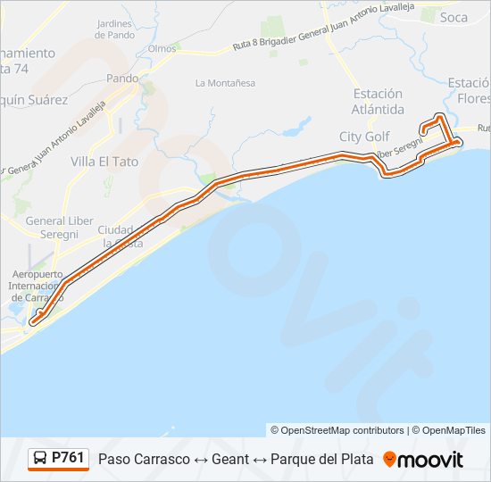 Mapa de P761 de ómnibus