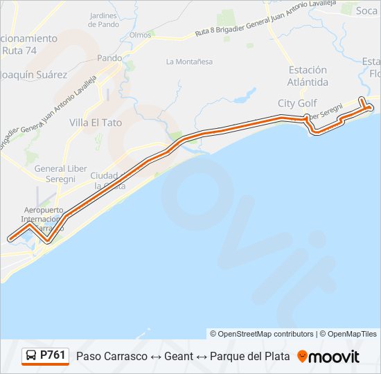 Mapa de P761 de ómnibus