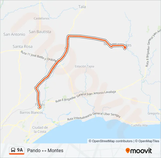 9A Ómnibus Line Map