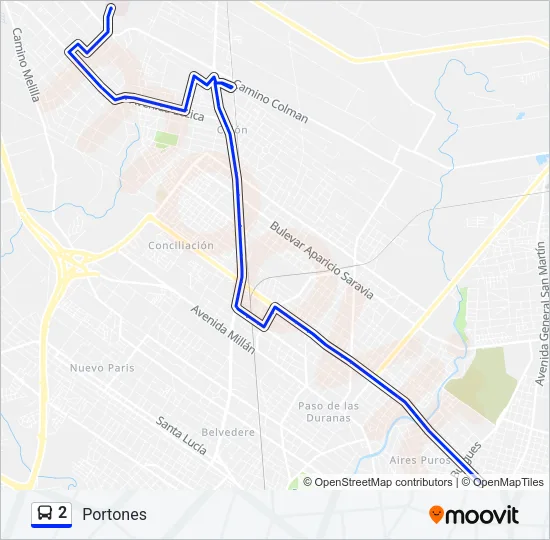 2 Ómnibus Line Map