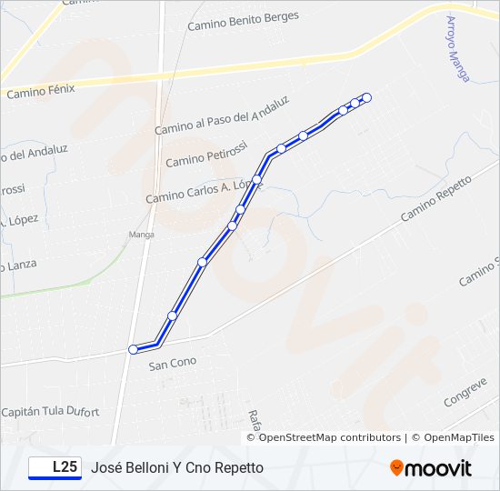 Mapa de L25 de ómnibus