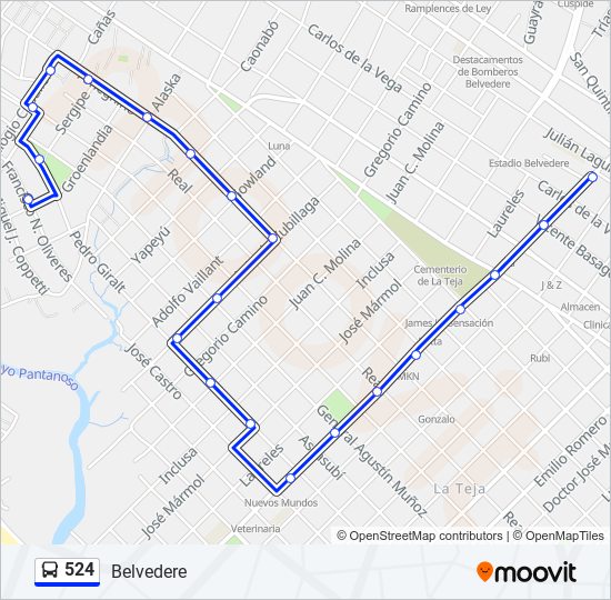 Mapa de 524 de ómnibus