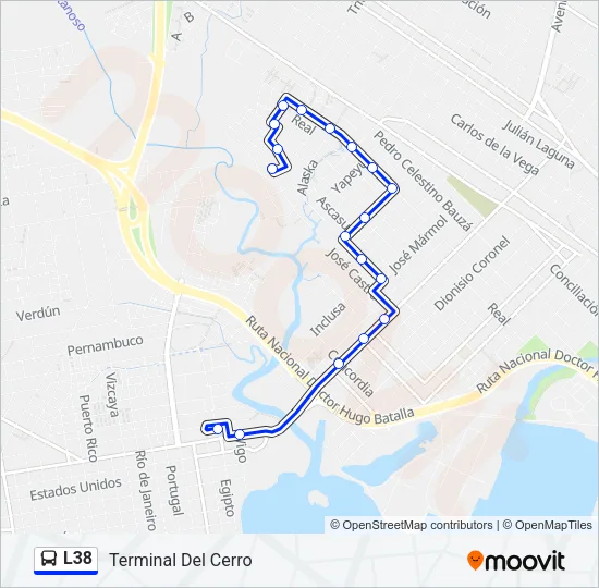 L38 Ómnibus Line Map