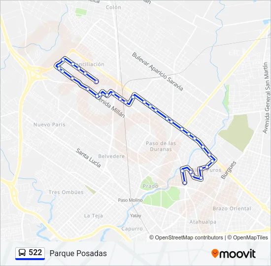 522 Ómnibus Line Map