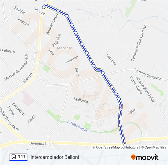 Ruta 111 horarios, paradas y mapas Intercambiador Belloni (Actualizado)