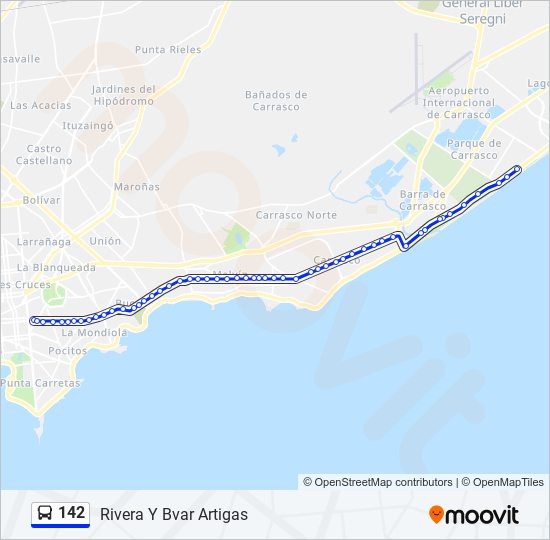 Ruta 142 horarios, paradas y mapas Rivera Y Bvar Artigas (Actualizado)