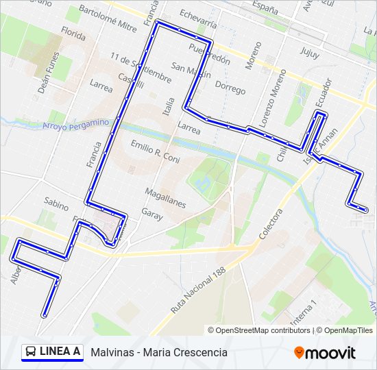 Mapa de LINEA A de Colectivo
