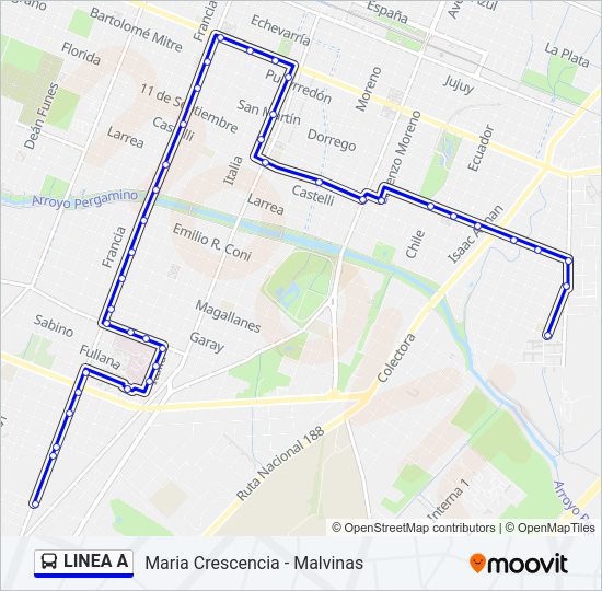 Mapa de LINEA A de Colectivo