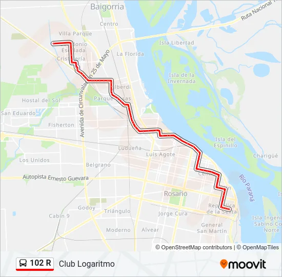 102 R Colectivo Line Map