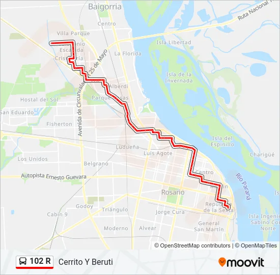 102 R Colectivo Line Map