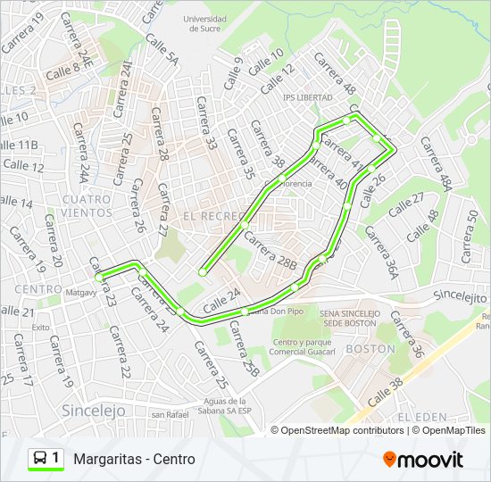 Mapa de 1 de autobús