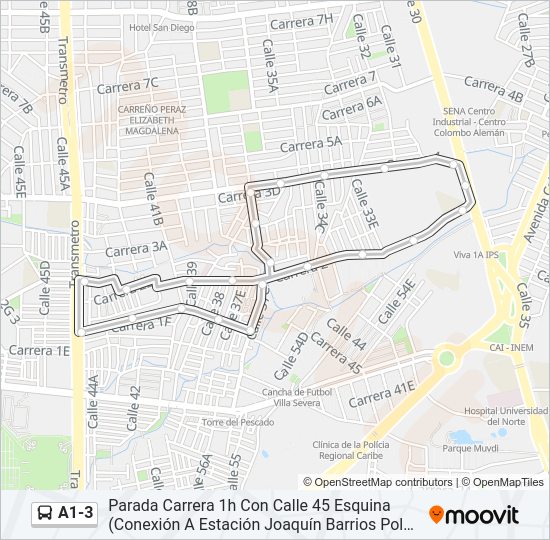 Mapa de A1-3 de autobús