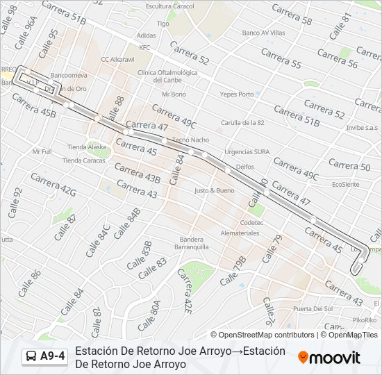 Mapa de A9-4 de autobús