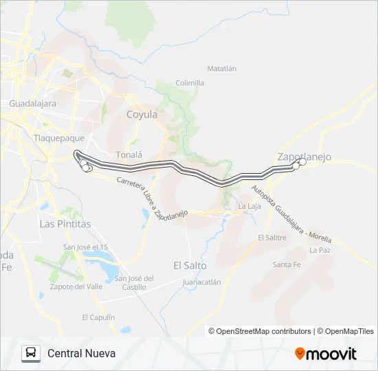 ZAPOTLANEJO - CENTRAL NUEVA Bus Line Map