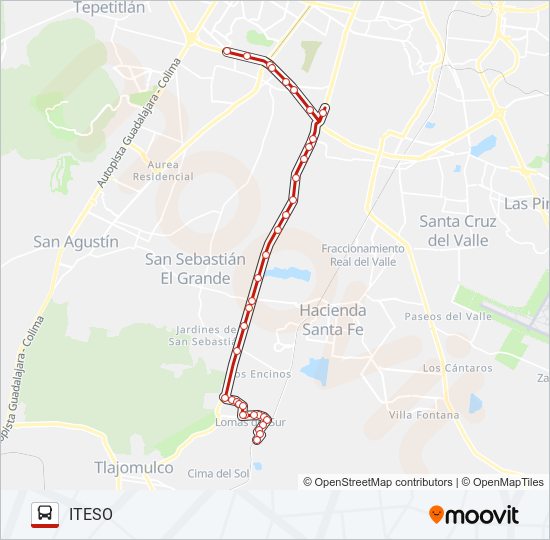 Mapa de T10 - LOMAS DEL SUR de autobús