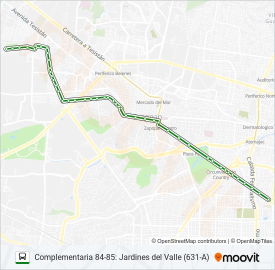 Mapa de C85 - A de autobús