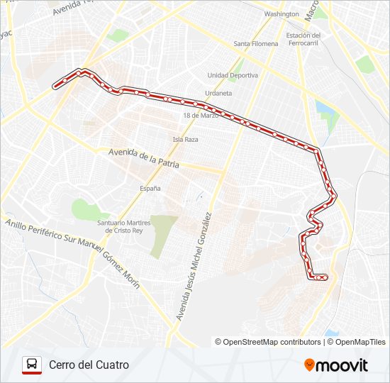 Mapa de T01 - PLAZA LA PERLA de autobús