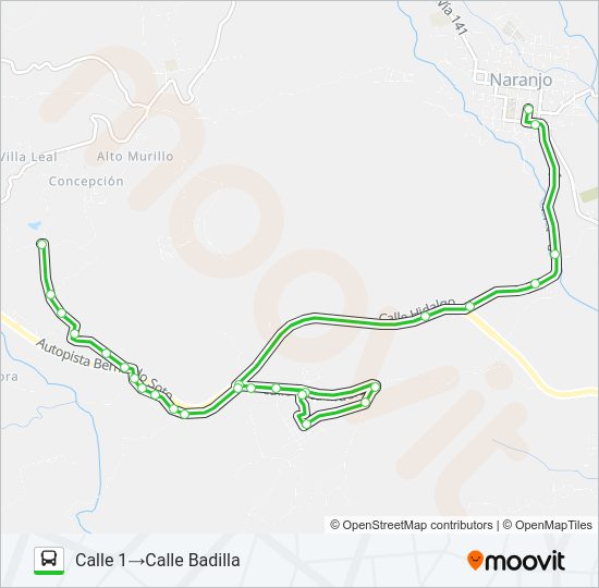 Mapa de NARANJO - SAN MIGUEL de autobús