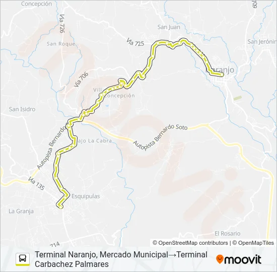 NARANJO - PALMARES - SAN RAMON POR CALLE VIEJA Bus Line Map