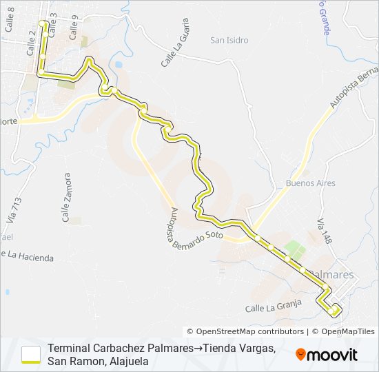 NARANJO - PALMARES - SAN RAMON POR CALLE VIEJA bus Line Map