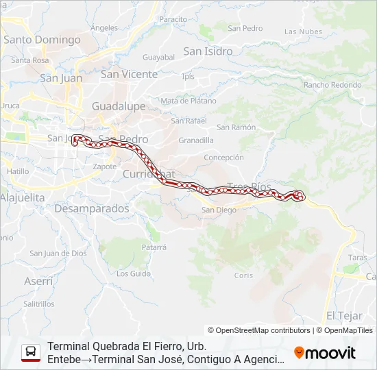 SAN JOSÉ - TRES RÍOS - EL FIERRO POR CALLE VIEJA Bus Line Map