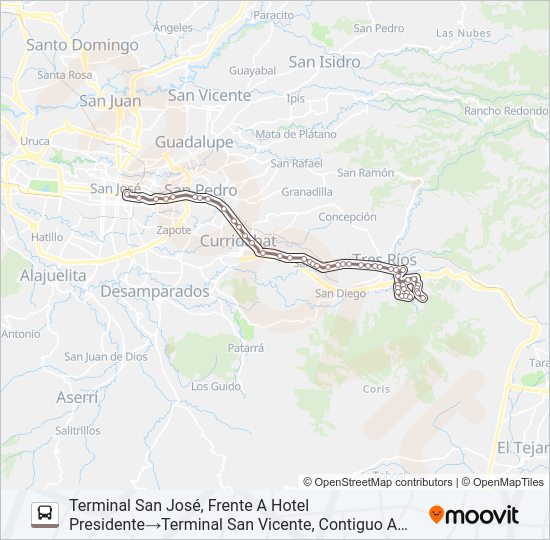 Mapa de SAN JOSÉ - SAN VICENTE DE TRES RÍOS de autobús