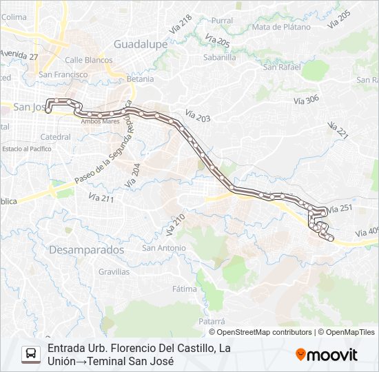 Mapa de SAN JOSÉ - MONTUFAR de autobús