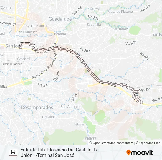 Mapa de SAN JOSÉ - MONTUFAR de autobús