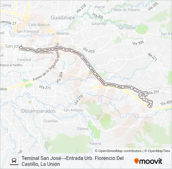 SAN JOSÉ - MONTUFAR Bus Line Map