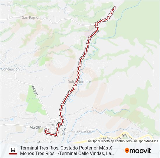 Mapa de TRES RÍOS - DULCE NOMBRE de autobús