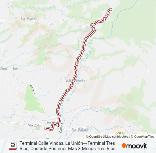 TRES RÍOS - DULCE NOMBRE Bus Line Map