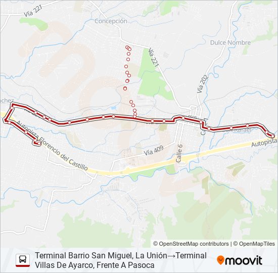 Mapa de PERIFÉRICA TRES RÍOS: SAN MIGUEL - VILLAS DE AYARCO - CALLE BONILLA de autobús