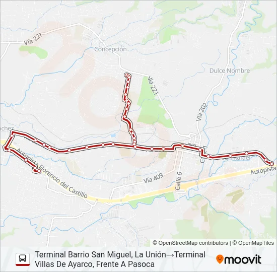 PERIFÉRICA TRES RÍOS: SAN MIGUEL - VILLAS DE AYARCO - CALLE BONILLA Bus Line Map