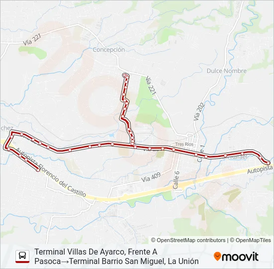 PERIFÉRICA TRES RÍOS: SAN MIGUEL - VILLAS DE AYARCO - CALLE BONILLA Bus Line Map