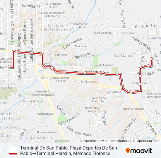 Mapa de HEREDIA - SAN PABLO LA VIGUI de autobús