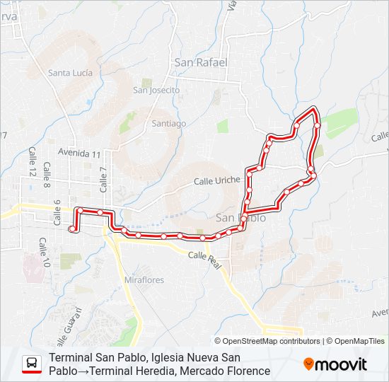 Mapa de HEREDIA - SAN PABLO LA VIGUI de autobús