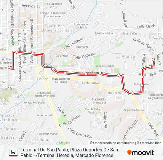 HEREDIA - SAN PABLO LA VIGUI Bus Line Map