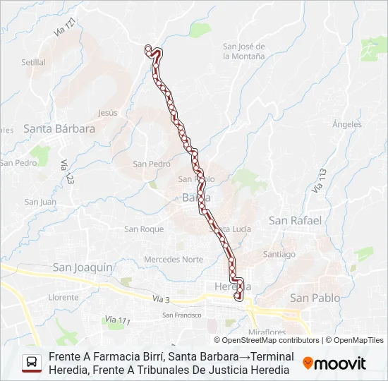 HEREDIA - EL ROBLE Bus Line Map